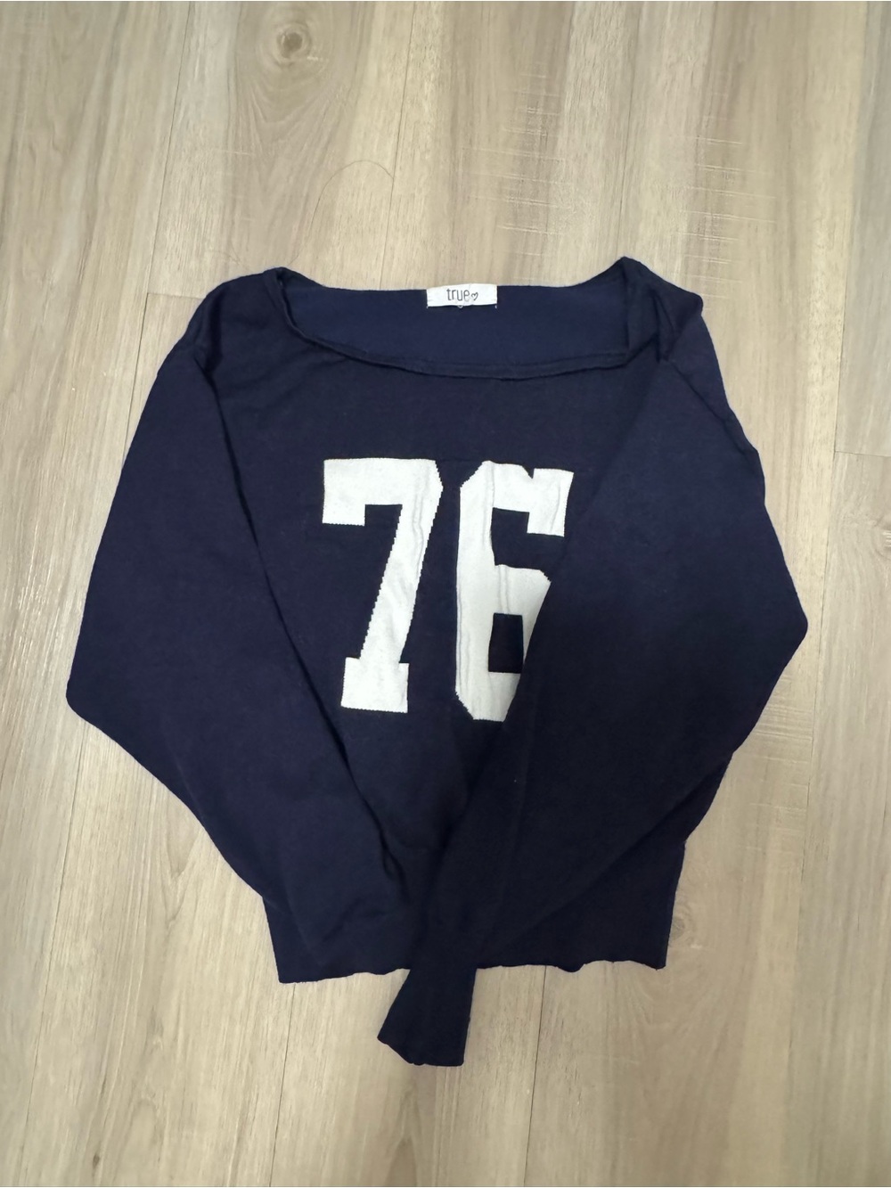 Navy '76' Graphic Women's One Shoulder Sweater